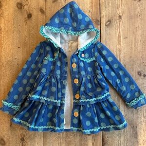Matilda Jane Days of Yore Girls Coat Blue Corduroy Polka Dots Size 6